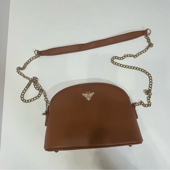 Brown Leather Crossbody Dome bag purse. Bee motif. Pre-owned - Picture 8 of 11